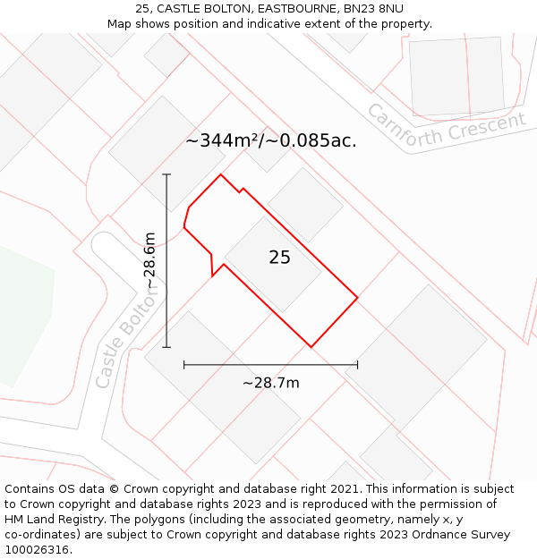 25, CASTLE BOLTON, EASTBOURNE, BN23 8NU: Plot and title map