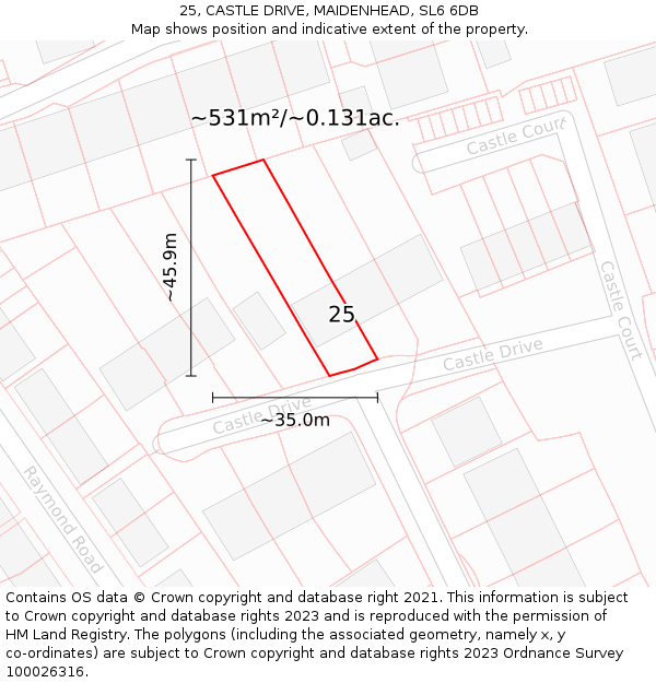 25, CASTLE DRIVE, MAIDENHEAD, SL6 6DB: Plot and title map