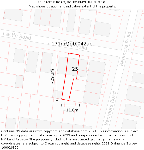 25, CASTLE ROAD, BOURNEMOUTH, BH9 1PL: Plot and title map