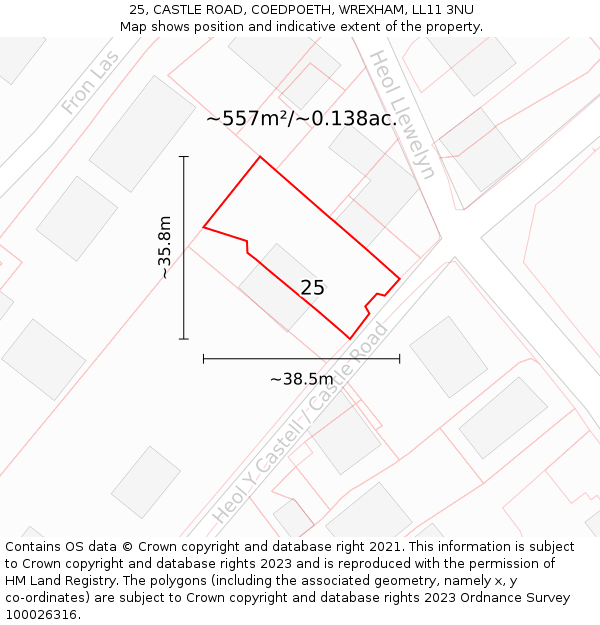 25, CASTLE ROAD, COEDPOETH, WREXHAM, LL11 3NU: Plot and title map