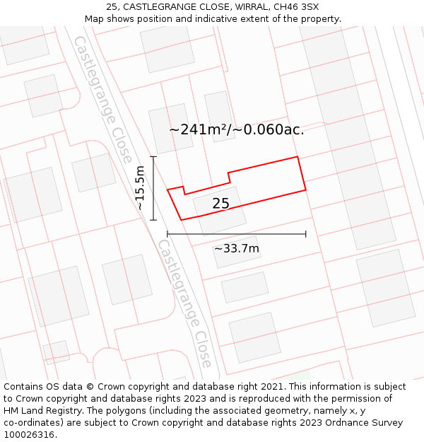 25, CASTLEGRANGE CLOSE, WIRRAL, CH46 3SX: Plot and title map