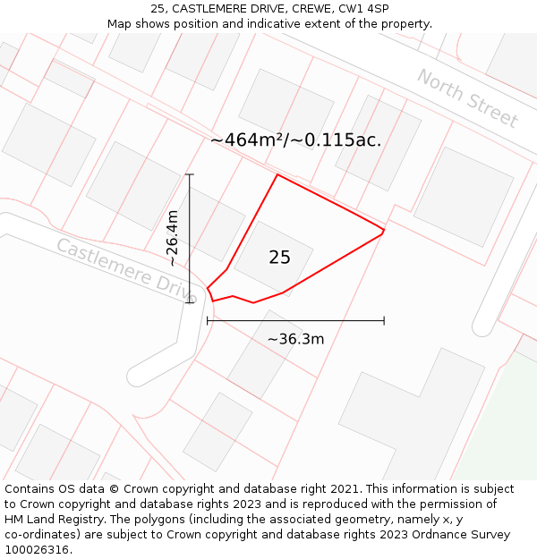 25, CASTLEMERE DRIVE, CREWE, CW1 4SP: Plot and title map