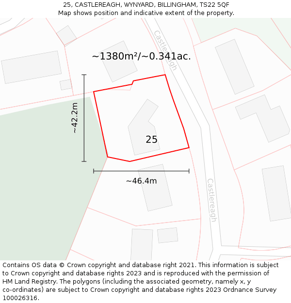 25, CASTLEREAGH, WYNYARD, BILLINGHAM, TS22 5QF: Plot and title map