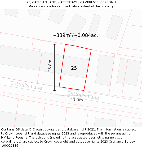 25, CATTELLS LANE, WATERBEACH, CAMBRIDGE, CB25 9NH: Plot and title map