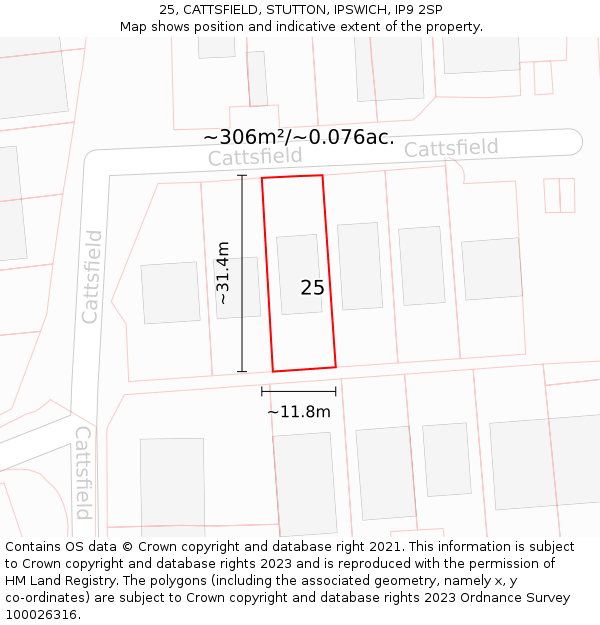 25, CATTSFIELD, STUTTON, IPSWICH, IP9 2SP: Plot and title map