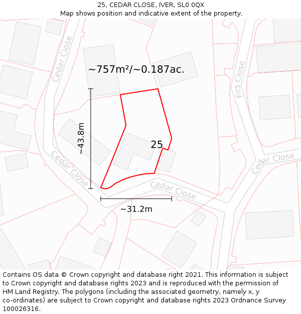 25, CEDAR CLOSE, IVER, SL0 0QX: Plot and title map