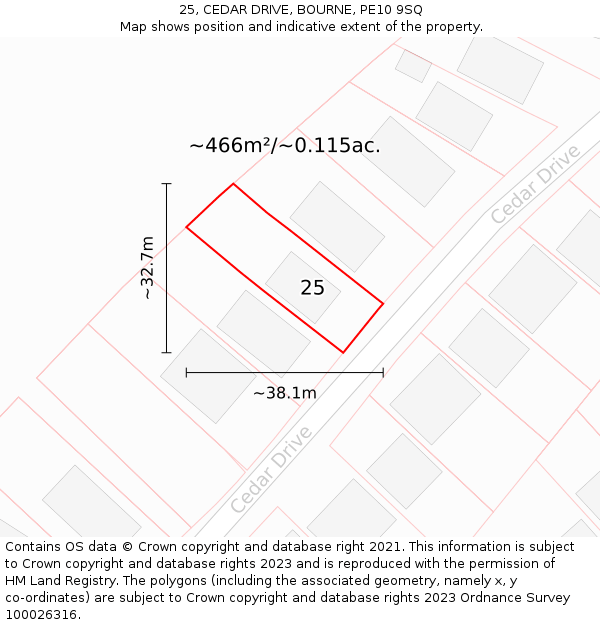 25, CEDAR DRIVE, BOURNE, PE10 9SQ: Plot and title map