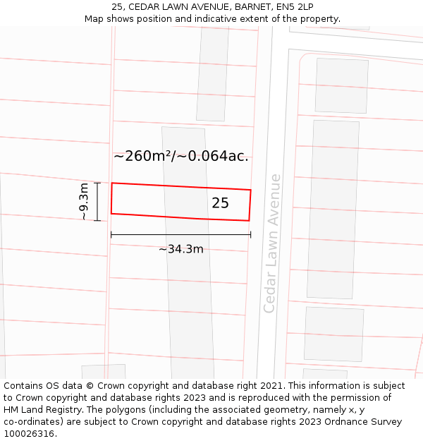 25, CEDAR LAWN AVENUE, BARNET, EN5 2LP: Plot and title map