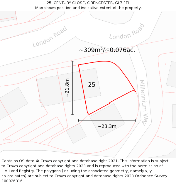 25, CENTURY CLOSE, CIRENCESTER, GL7 1FL: Plot and title map