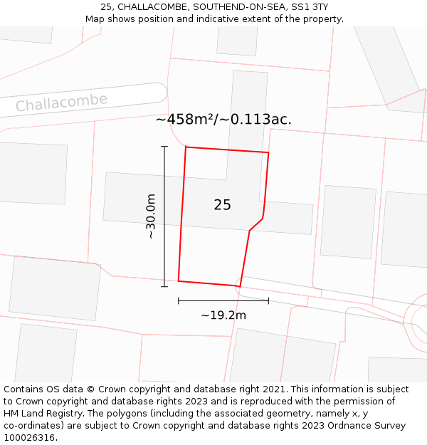 25, CHALLACOMBE, SOUTHEND-ON-SEA, SS1 3TY: Plot and title map