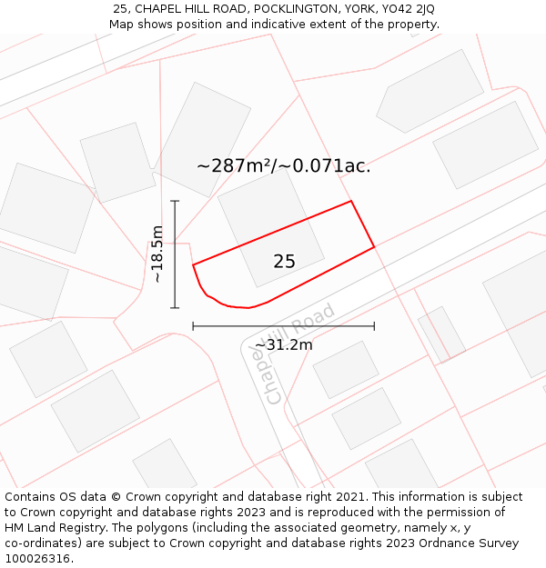 25, CHAPEL HILL ROAD, POCKLINGTON, YORK, YO42 2JQ: Plot and title map