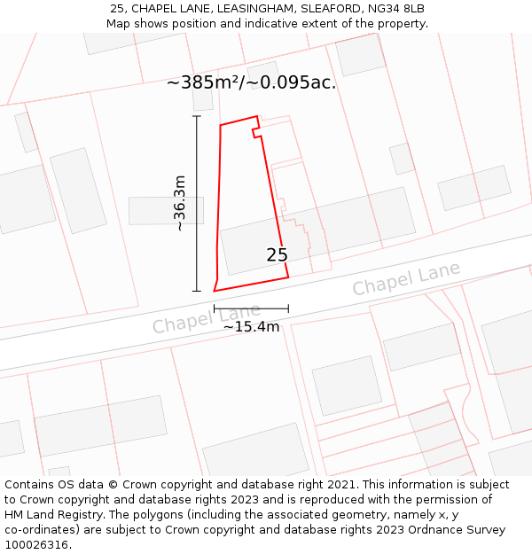 25, CHAPEL LANE, LEASINGHAM, SLEAFORD, NG34 8LB: Plot and title map