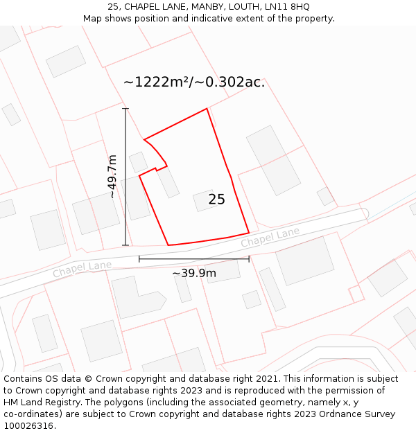 25, CHAPEL LANE, MANBY, LOUTH, LN11 8HQ: Plot and title map