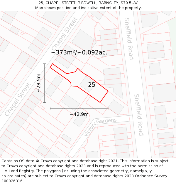 25, CHAPEL STREET, BIRDWELL, BARNSLEY, S70 5UW: Plot and title map
