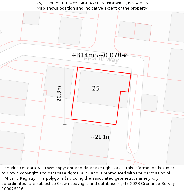 25, CHAPPSHILL WAY, MULBARTON, NORWICH, NR14 8GN: Plot and title map