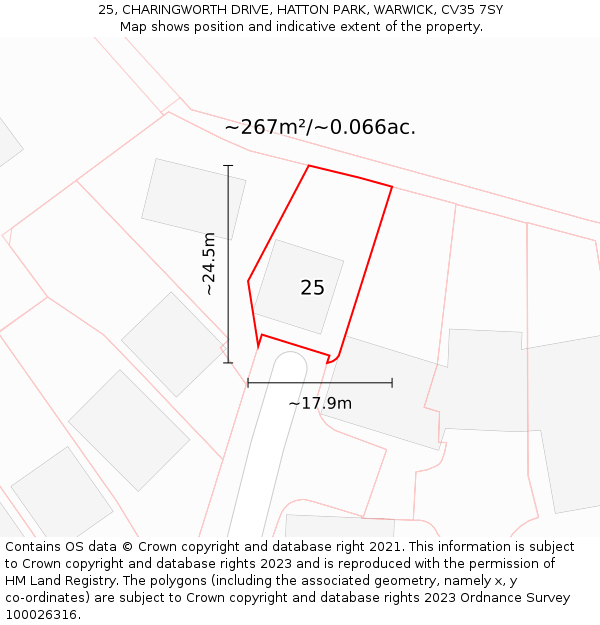 25, CHARINGWORTH DRIVE, HATTON PARK, WARWICK, CV35 7SY: Plot and title map