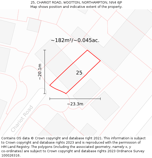 25, CHARIOT ROAD, WOOTTON, NORTHAMPTON, NN4 6JP: Plot and title map