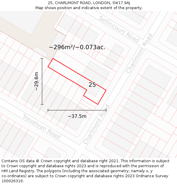25, CHARLMONT ROAD, LONDON, SW17 9AJ: Plot and title map