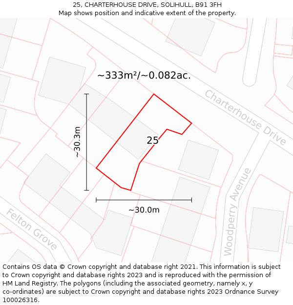 25, CHARTERHOUSE DRIVE, SOLIHULL, B91 3FH: Plot and title map