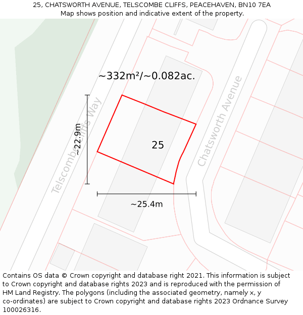 25, CHATSWORTH AVENUE, TELSCOMBE CLIFFS, PEACEHAVEN, BN10 7EA: Plot and title map