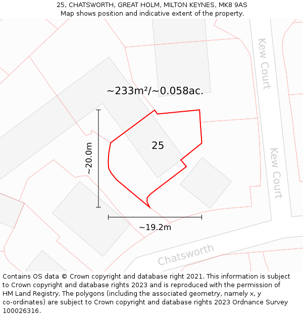 25, CHATSWORTH, GREAT HOLM, MILTON KEYNES, MK8 9AS: Plot and title map