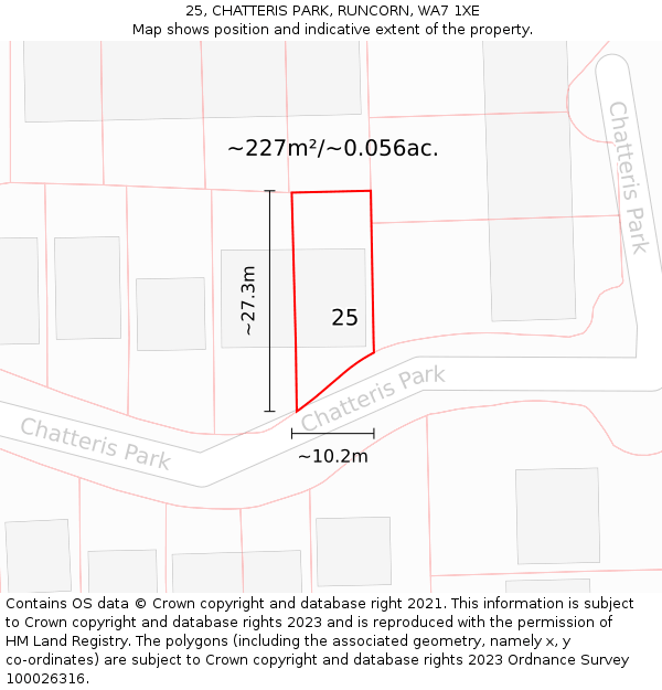 25, CHATTERIS PARK, RUNCORN, WA7 1XE: Plot and title map