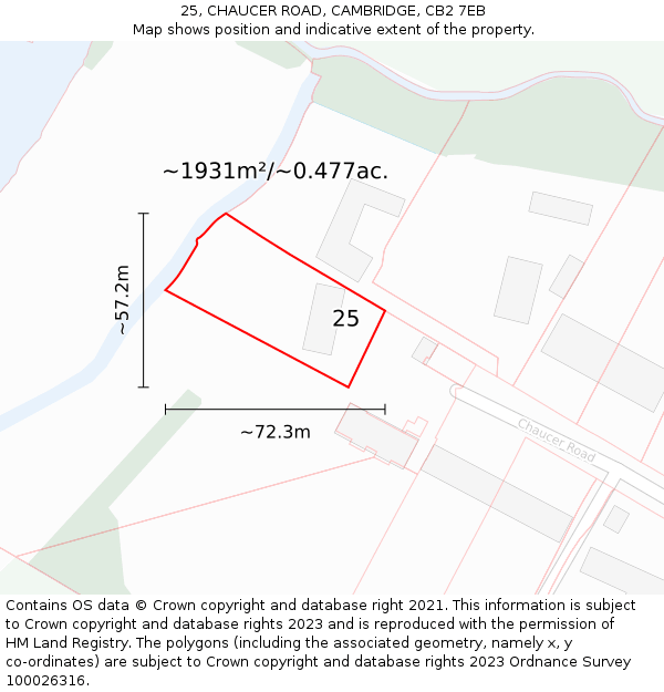 25, CHAUCER ROAD, CAMBRIDGE, CB2 7EB: Plot and title map