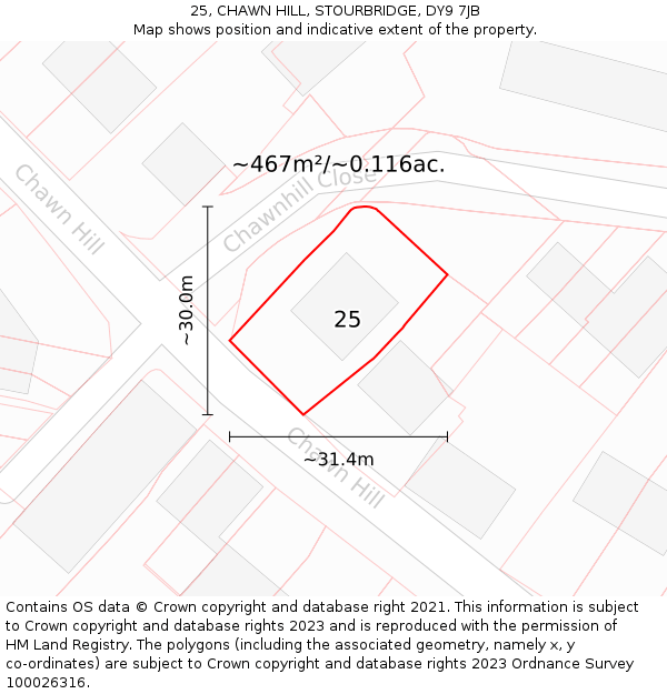 25, CHAWN HILL, STOURBRIDGE, DY9 7JB: Plot and title map