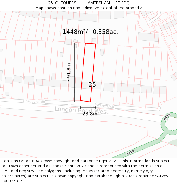 25, CHEQUERS HILL, AMERSHAM, HP7 9DQ: Plot and title map