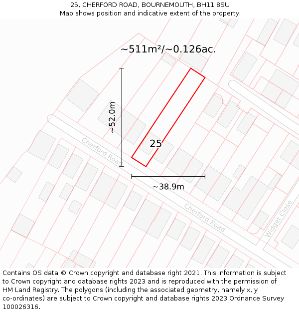 25, CHERFORD ROAD, BOURNEMOUTH, BH11 8SU: Plot and title map