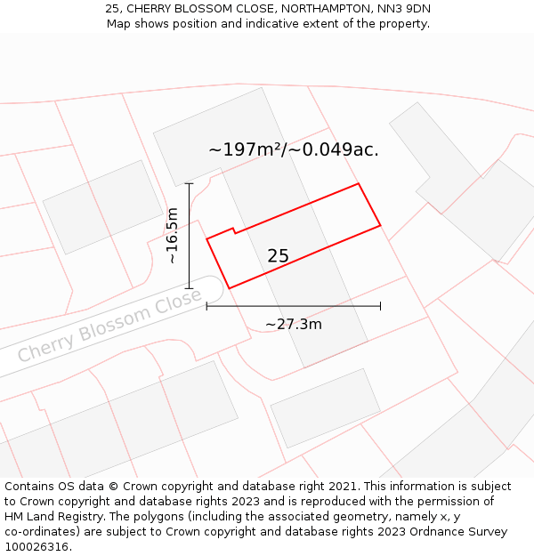 25, CHERRY BLOSSOM CLOSE, NORTHAMPTON, NN3 9DN: Plot and title map