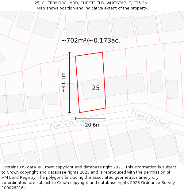 25, CHERRY ORCHARD, CHESTFIELD, WHITSTABLE, CT5 3NH: Plot and title map