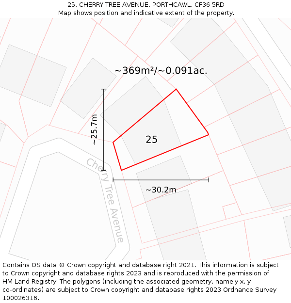 25, CHERRY TREE AVENUE, PORTHCAWL, CF36 5RD: Plot and title map