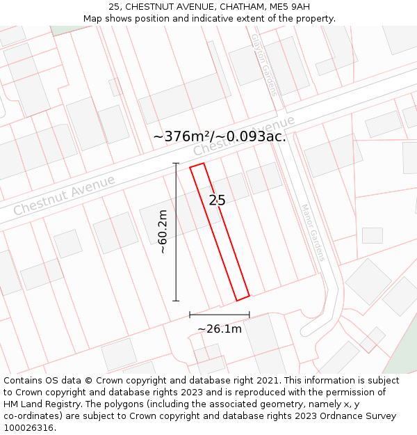 25, CHESTNUT AVENUE, CHATHAM, ME5 9AH: Plot and title map