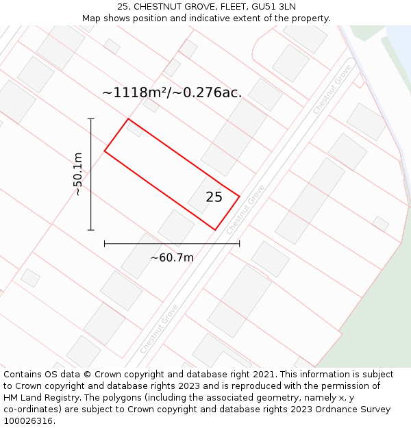 25, CHESTNUT GROVE, FLEET, GU51 3LN: Plot and title map