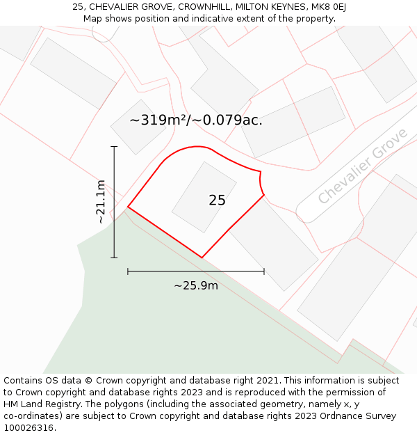 25, CHEVALIER GROVE, CROWNHILL, MILTON KEYNES, MK8 0EJ: Plot and title map