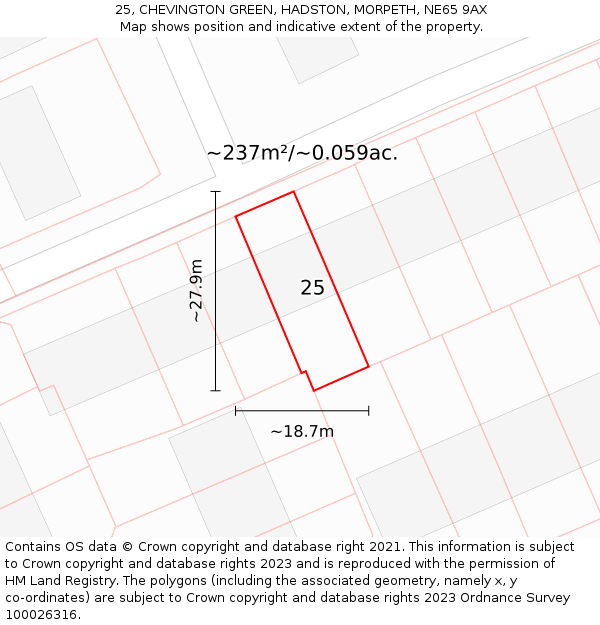 25, CHEVINGTON GREEN, HADSTON, MORPETH, NE65 9AX: Plot and title map