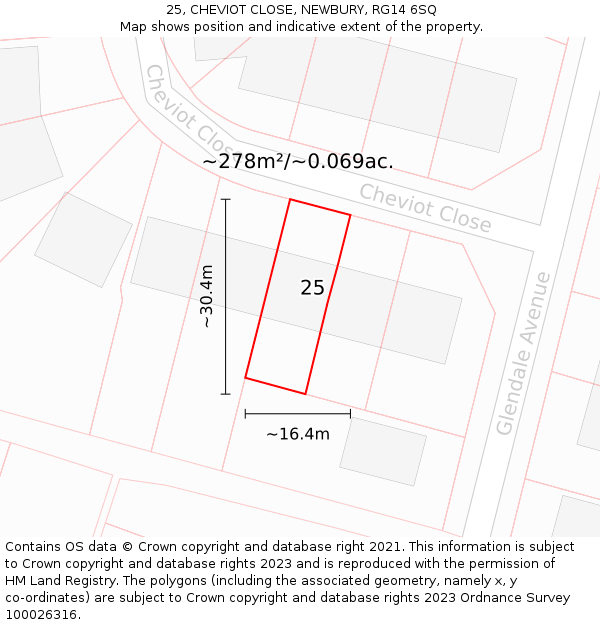 25, CHEVIOT CLOSE, NEWBURY, RG14 6SQ: Plot and title map