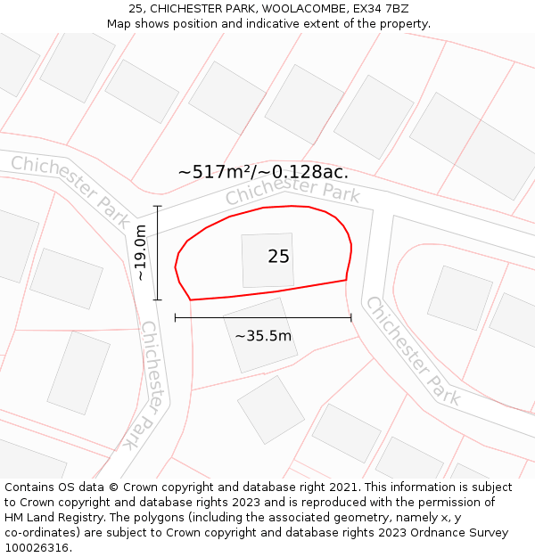 25, CHICHESTER PARK, WOOLACOMBE, EX34 7BZ: Plot and title map