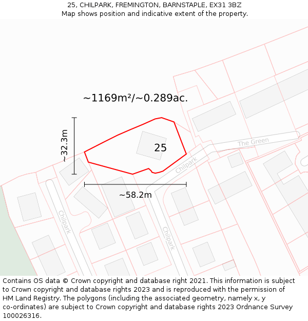 25, CHILPARK, FREMINGTON, BARNSTAPLE, EX31 3BZ: Plot and title map