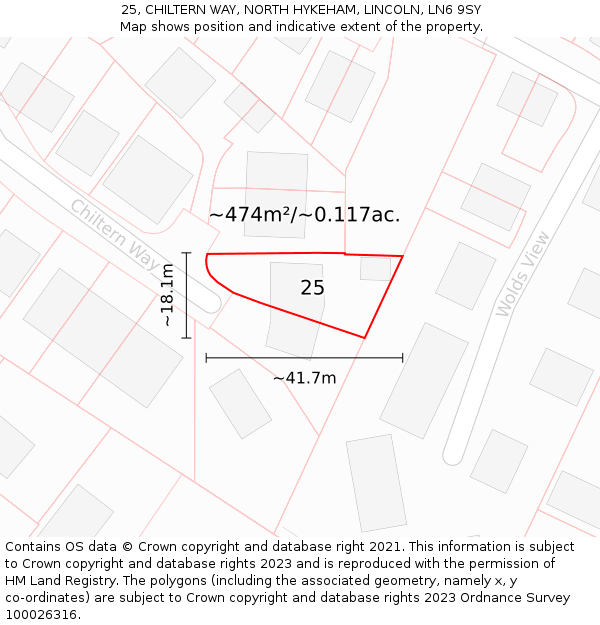 25, CHILTERN WAY, NORTH HYKEHAM, LINCOLN, LN6 9SY: Plot and title map