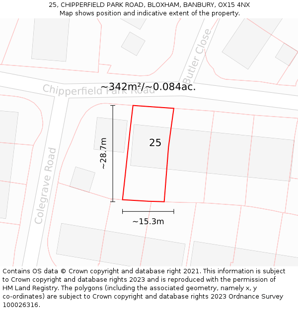 25, CHIPPERFIELD PARK ROAD, BLOXHAM, BANBURY, OX15 4NX: Plot and title map