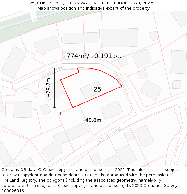 25, CHISENHALE, ORTON WATERVILLE, PETERBOROUGH, PE2 5FP: Plot and title map