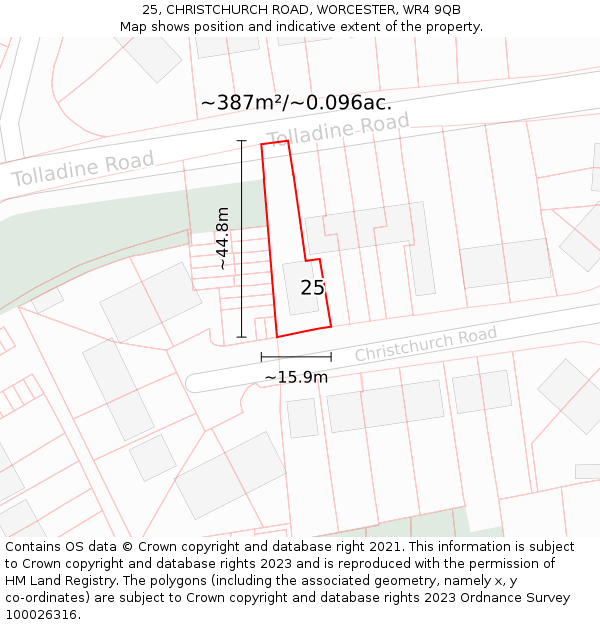 25, CHRISTCHURCH ROAD, WORCESTER, WR4 9QB: Plot and title map