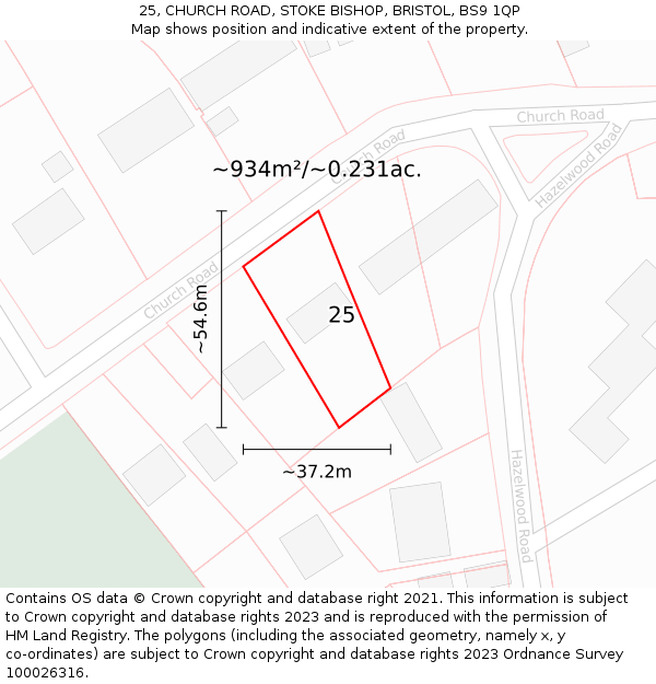 25, CHURCH ROAD, STOKE BISHOP, BRISTOL, BS9 1QP: Plot and title map