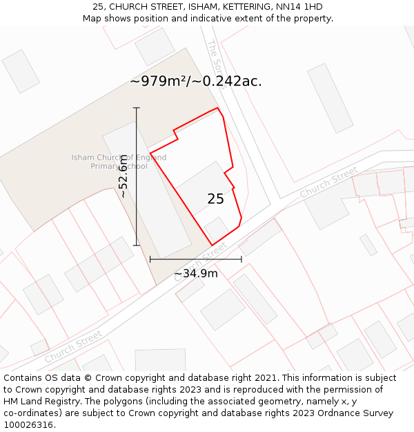 25, CHURCH STREET, ISHAM, KETTERING, NN14 1HD: Plot and title map