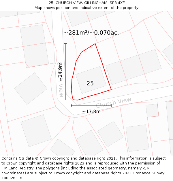 25, CHURCH VIEW, GILLINGHAM, SP8 4XE: Plot and title map