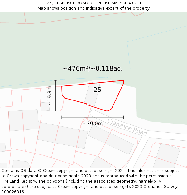 25, CLARENCE ROAD, CHIPPENHAM, SN14 0UH: Plot and title map