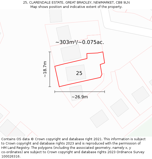 25, CLARENDALE ESTATE, GREAT BRADLEY, NEWMARKET, CB8 9LN: Plot and title map