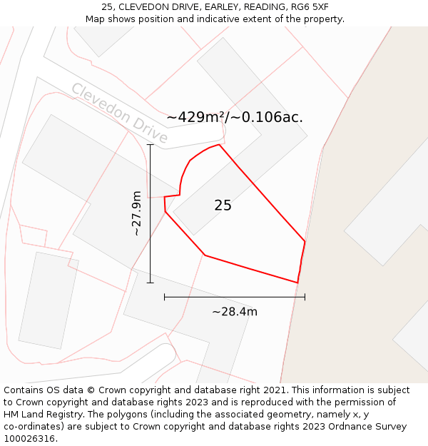 25, CLEVEDON DRIVE, EARLEY, READING, RG6 5XF: Plot and title map